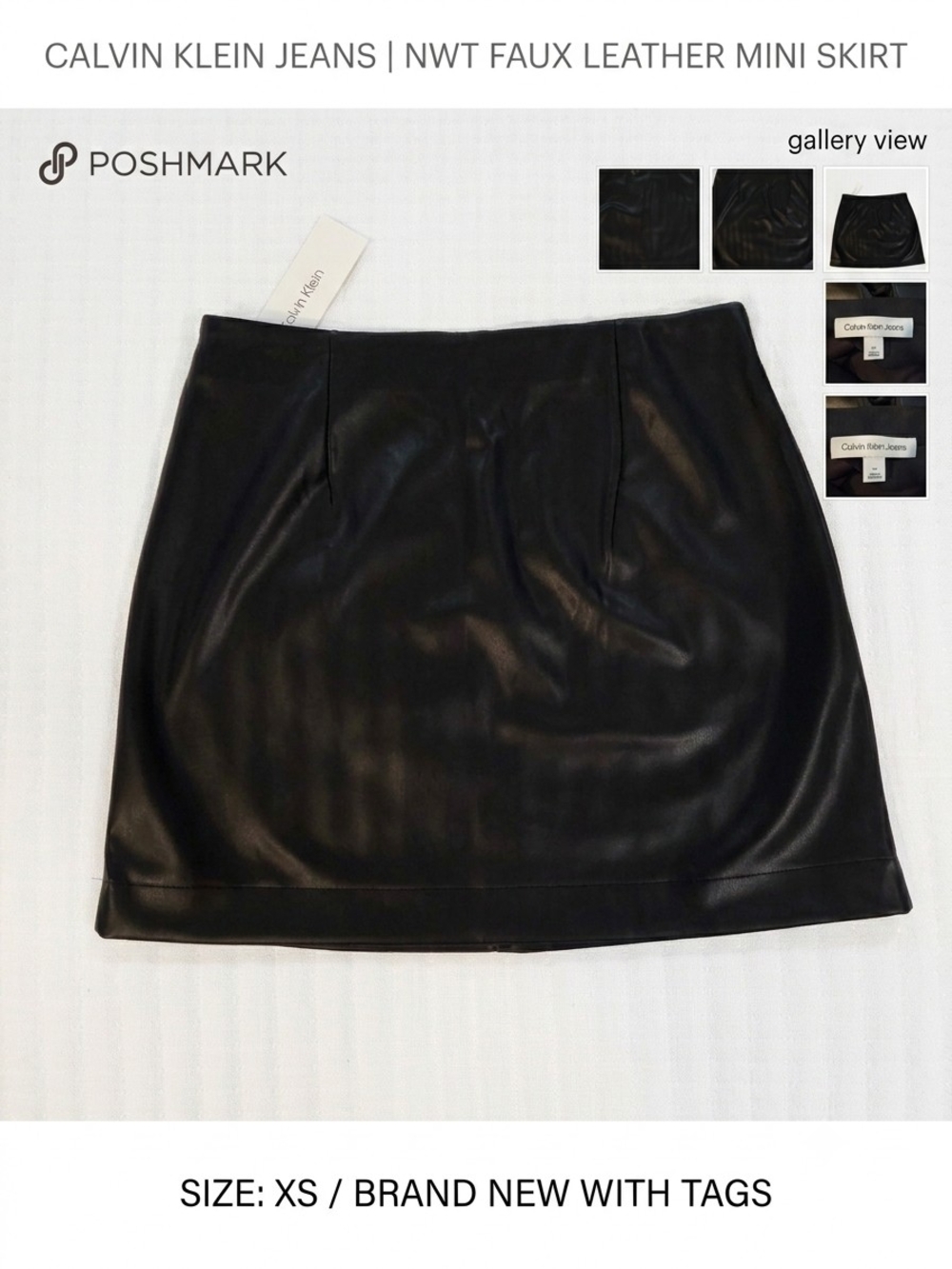 Calvin Klein Jeans Black Faux Leather Mini Skirt NWT XS